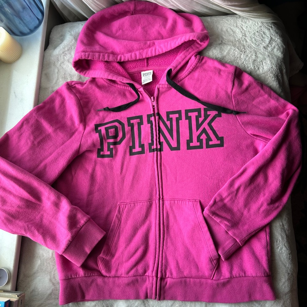 Hot Pink Y2K Brat Hoodie Black Details Victoria's Secret PINK